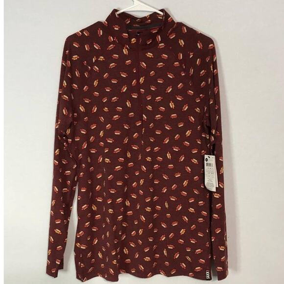 Saxx Viewfinder Half Zip Top Men's Size Medium Long Sleeve Red Hot Diggity NWT - Picture 2 of 8